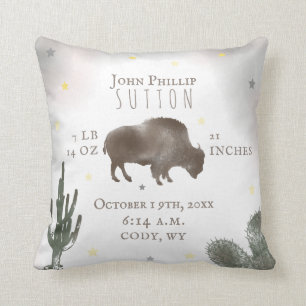 Cojín Decorativo Búfalo Bison Desert Cactus Baby Stats