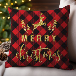 Cojín Decorativo Búfalo Cuadro Merry Christmas Reno Brillo