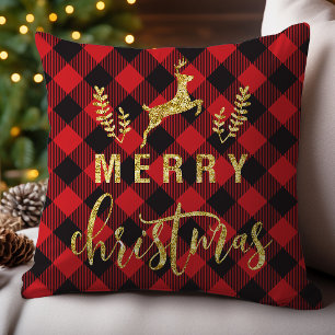Cojín Decorativo Búfalo Cuadros Alegres Navideños Reno Brillo 