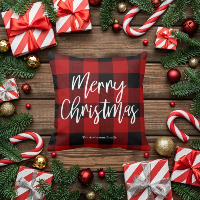 Cojín Decorativo Búfalo Rojo en Navidad |Nombre personal (Subido por el creador)