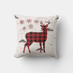 Cojín Decorativo Búfalo Rojo Rústico Tapado De Snowflakes-Reindeo
