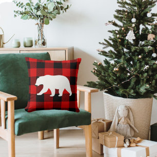 Cojín Decorativo Búfalo Rojo Tapado y Oso Blanco