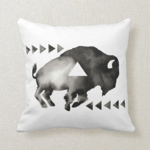 Cojín Decorativo Búfalo soñoliento geométrico. Moderno. Blanco