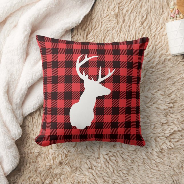 Cojín Decorativo Buffalo Plaid Farmhouse Deer (Manta)