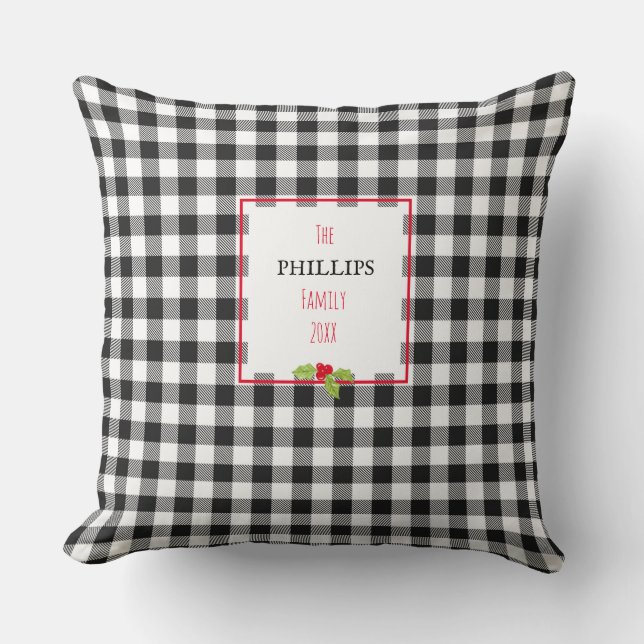 Cojín Decorativo Buffalo Plaid Holly Navidades Familia Nombre Fiest (Anverso)