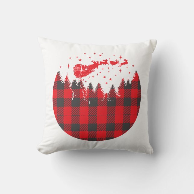 Cojín Decorativo Buffalo Plaid Santa y Sleigh (Anverso)