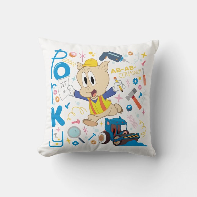 Cojín Decorativo BUGS BUNNY BUILDERS™| Porky Pig Work Tools (Anverso)