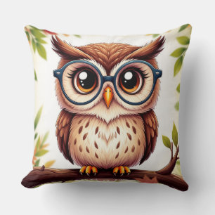 Cojín Decorativo Búho Adorable Con Flores Para Amantes De Las Aves