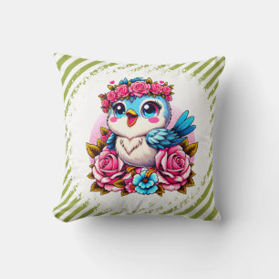 Cojín Decorativo Búho Azul Encantador con Rosas