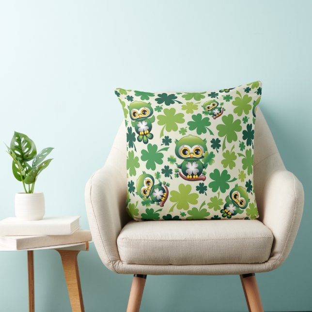 Cojín Decorativo Búho Bebé Lindo St Patrick Dibujo Animado (Silla)