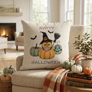 Cojín Decorativo Búho Brujo Feliz Halloween