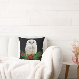 Cojín Decorativo Búho de Navidad de Nieve Blanca