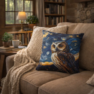 Cojín Decorativo Búho de Noche Estrellada