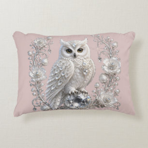 Cojín Decorativo Búho de Perla de Cristal Blanco
