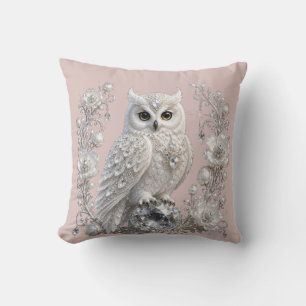 Cojín Decorativo Búho de Perla de Cristal Blanco