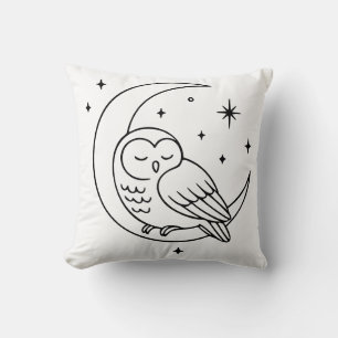Cojín Decorativo Búho durmiendo en arte de línea de luna creciente