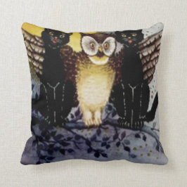 Cojín Decorativo Búho Gato Negro Luna Llena Árbol Noche