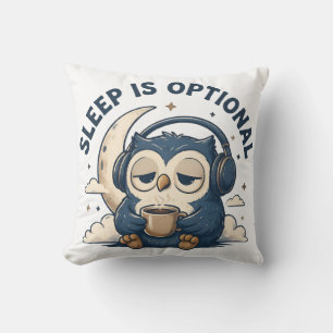 Cojín Decorativo Búho Lindo Amante del Café que Duerme Opcional