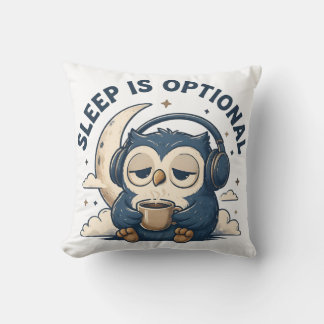 Cojín Decorativo Búho Lindo Amante del Café que Duerme Opcional