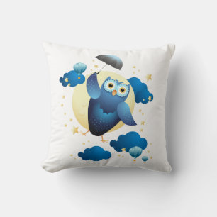 Cojín Decorativo Búho lindo volando con paraguas