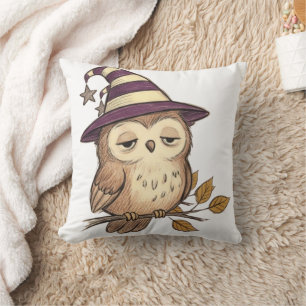 Cojín Decorativo Búho Nocturno Soñoliento con Sombrero de Bruja Mor