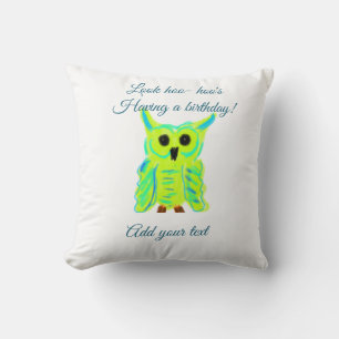Cojín Decorativo Búho pastel verde azul lindo agregar texto cumplea