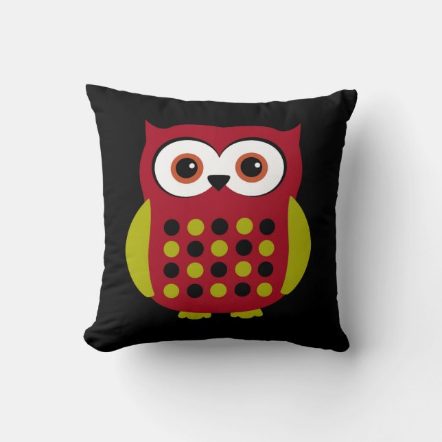 Cojín Decorativo Búho retro en rojo (Anverso)