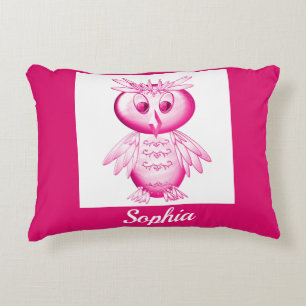 Cojín Decorativo Búho Rosa Divertido Personalizado para niños