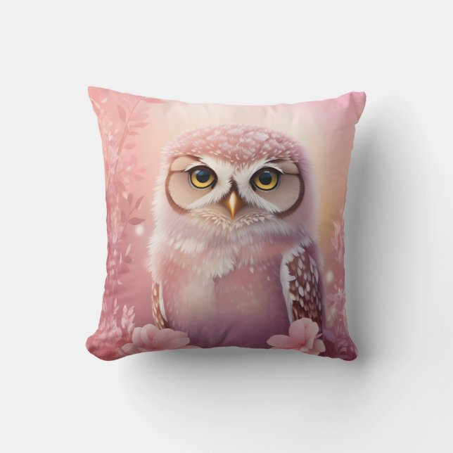 Cojín Decorativo Búho rosado adorable (Anverso)