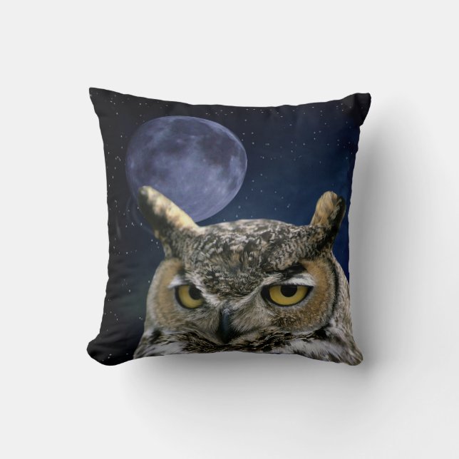 Cojín Decorativo Búho y luna azul (Anverso)
