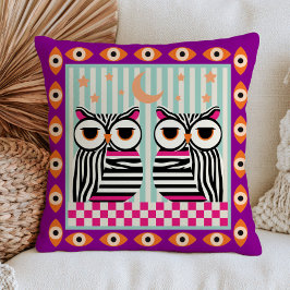 Cojín Decorativo Búhos divertidos con ojos malvados en patrón de ce
