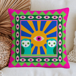 Cojín Decorativo Búhos Verdes Retro Rayos del Sol Ojo Malvado Maxim
