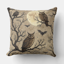 Cojín Decorativo Búhos y luna de Halloween vintage