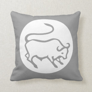 Cojín Decorativo BULL/almohada GRIS/BLANCA de la astrología del