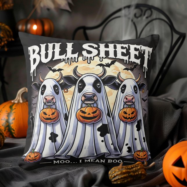 Cojín Decorativo Bull Sheet moo boo Funny Halloween (Bull Sheet moo boo Funny Halloween Throw Pillow)