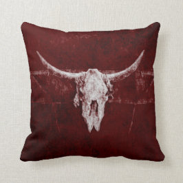 Cojín Decorativo Bull Skull País Occidental Borgoña Rojo Viejo Rúst