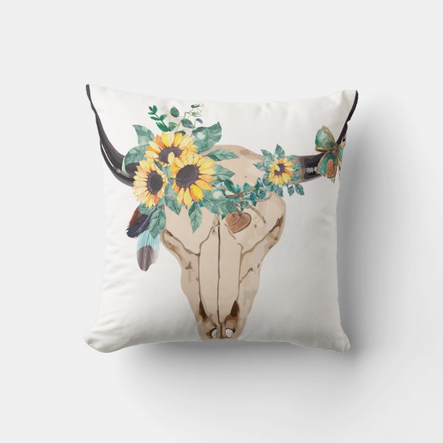 Cojín Decorativo Bull Skull Sunflowers (Anverso)