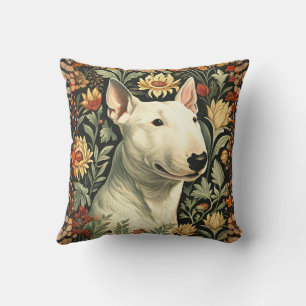 Cojín Decorativo Bull Terrier Inglés Blanco Floral Victoriano
