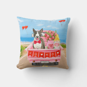 Cojín Decorativo Bull Terrier Perro Día de San Valentín Camión Cora