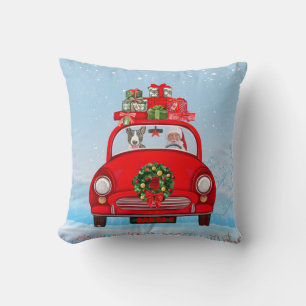 Cojín Decorativo Bull Terrier Perro En Coche Con Papá Noel
