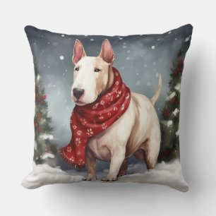 Cojín Decorativo Bull Terrier Perro en Navidad Nieve 