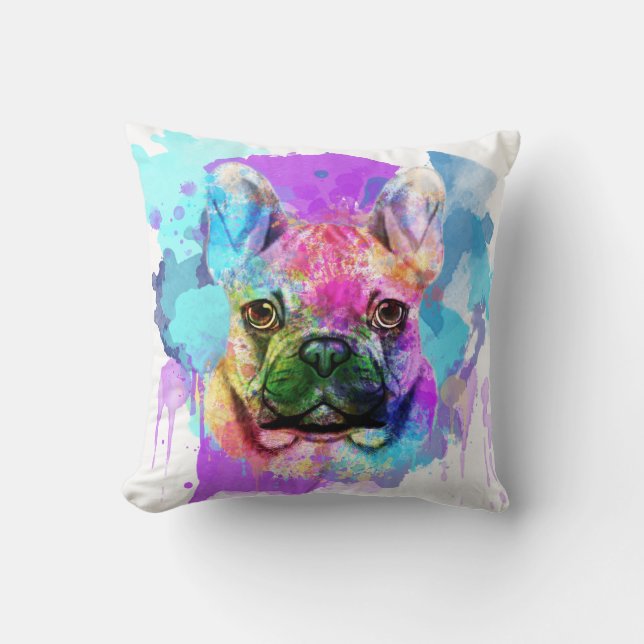 Cojín Decorativo Bulldog acuarela francés, Bulldog francés (Anverso)