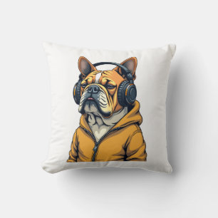Cojín Decorativo Bulldog Antiguo con Auriculares con Capucha Música