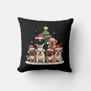 Cojín Decorativo Bulldog Árbol de Navidad Santa Hat Puppy Amantes