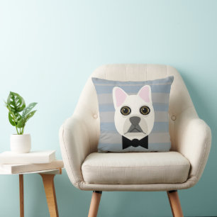 Cojín Decorativo Bulldog blanco francés, rayas