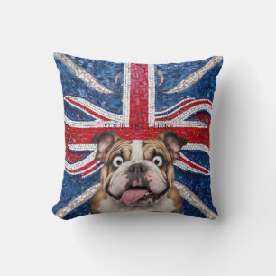 Cojín Decorativo Bulldog británico con bandera de la Unión como fon