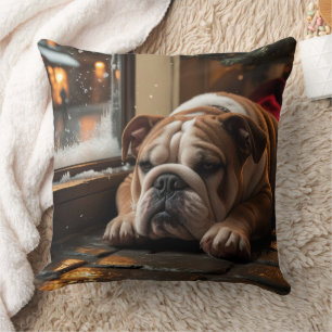 Cojín Decorativo Bulldog con Luces de Navidad Fiesta