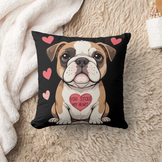 Cojín Decorativo Bulldog con mensaje de corazón (Manta)