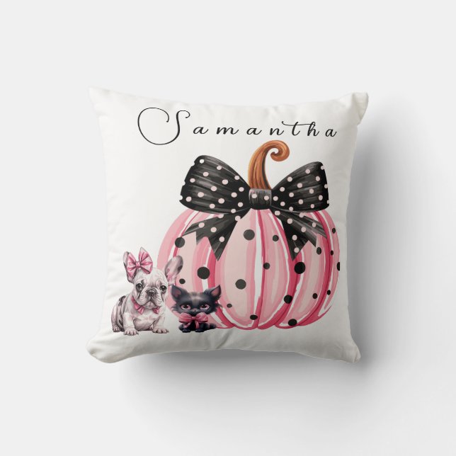 Cojín Decorativo Bulldog de Halloween de besos franceses cita XL ro (Anverso)