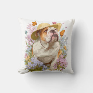 Cojín Decorativo Bulldog de jardín � Perro divertido floral